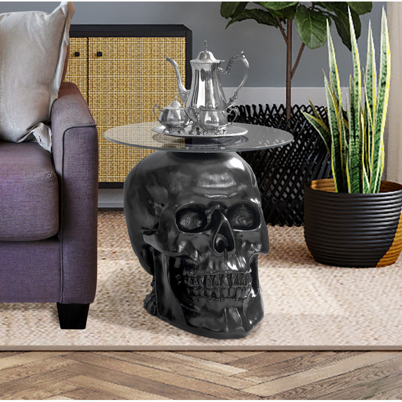 Design Toscano Lost Souls Gothic Skull Glass Topped End Table